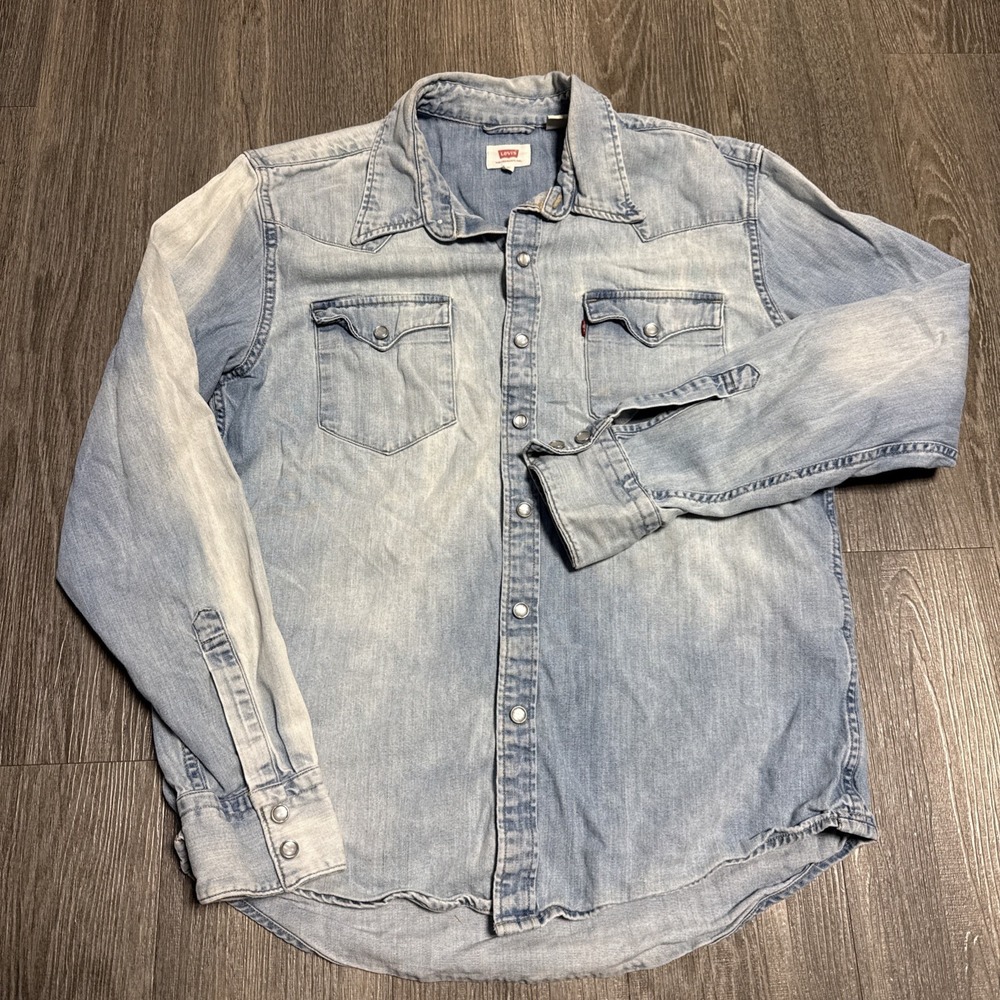 Levi's Standard Pearl Snap Mens M Western Denim Blue Shirt Americana